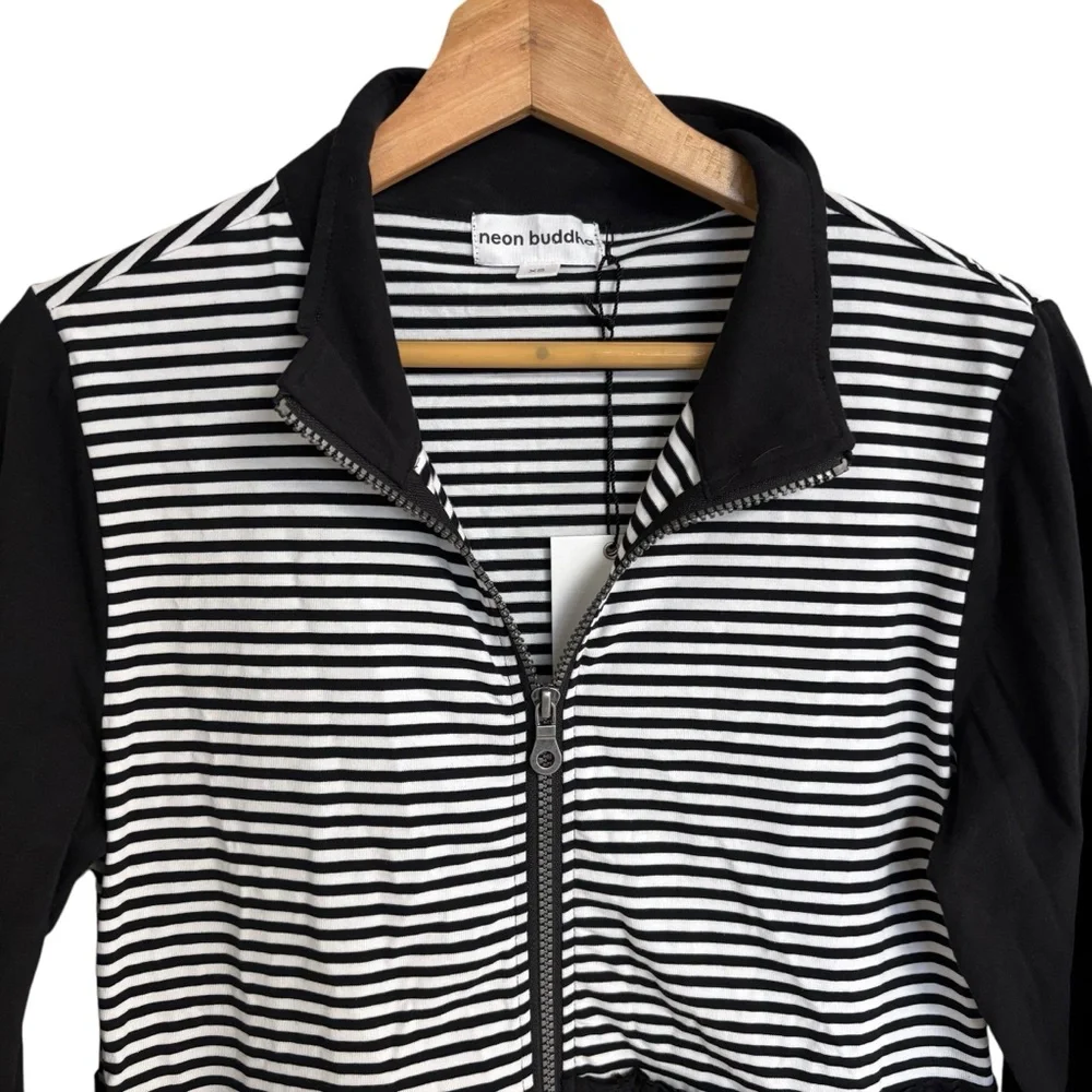 Neon Buddha black white stripes front row tiered ruffle zip up jacket pockets XS - Picture 3 of 15